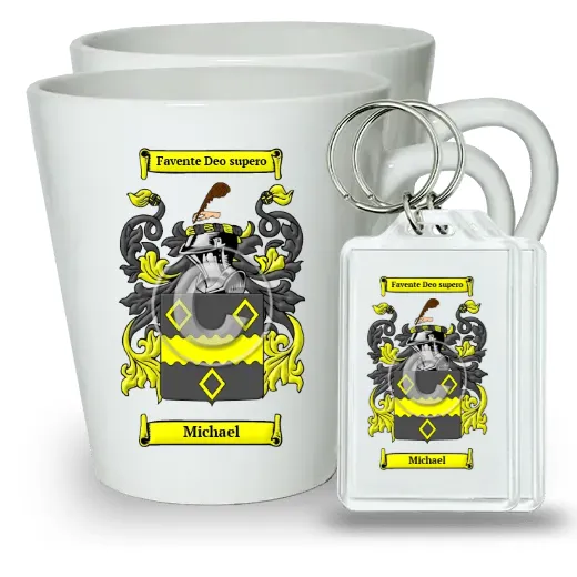 Michael Pair of Latte Mugs and Pair of Keychains