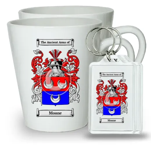 Moane Pair of Latte Mugs and Pair of Keychains