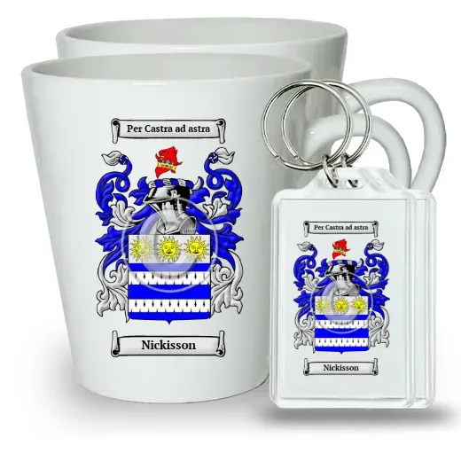 Nickisson Pair of Latte Mugs and Pair of Keychains