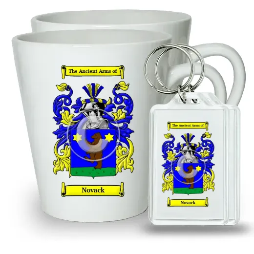 Novack Pair of Latte Mugs and Pair of Keychains