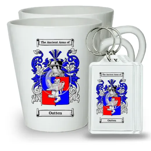 Outten Pair of Latte Mugs and Pair of Keychains