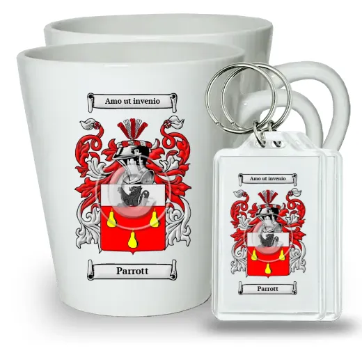 Parrott Pair of Latte Mugs and Pair of Keychains