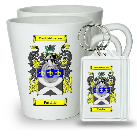 Patchie Pair of Latte Mugs and Pair of Keychains