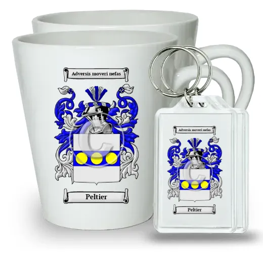 Peltier Pair of Latte Mugs and Pair of Keychains