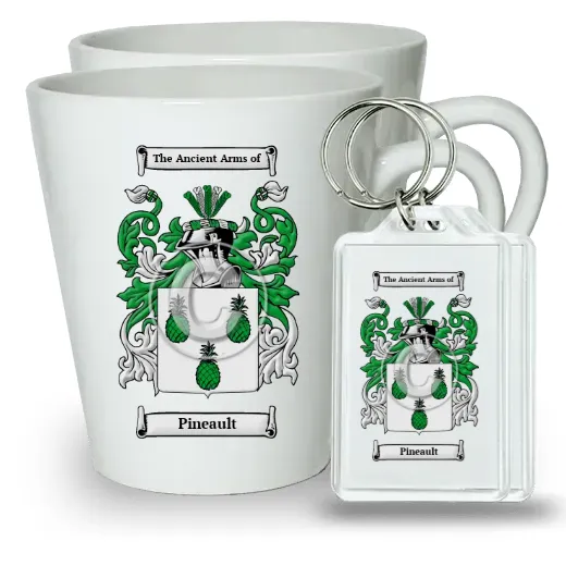 Pineault Pair of Latte Mugs and Pair of Keychains