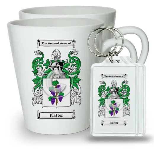 Platter Pair of Latte Mugs and Pair of Keychains