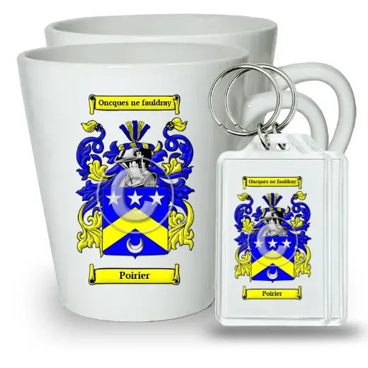 Poirier Pair of Latte Mugs and Pair of Keychains