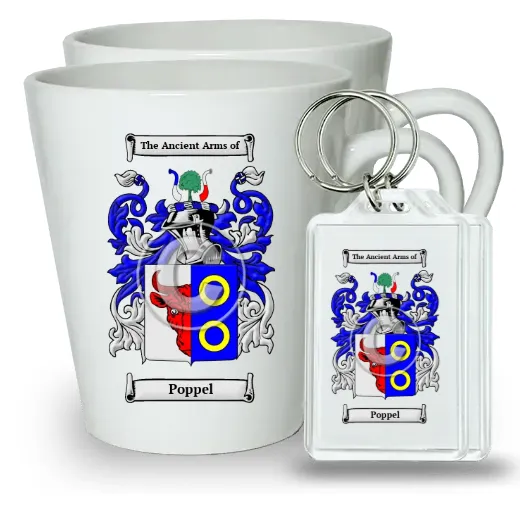 Poppel Pair of Latte Mugs and Pair of Keychains