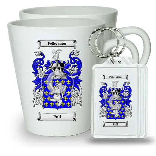 Pull Pair of Latte Mugs and Pair of Keychains