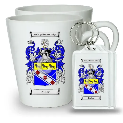 Puller Pair of Latte Mugs and Pair of Keychains