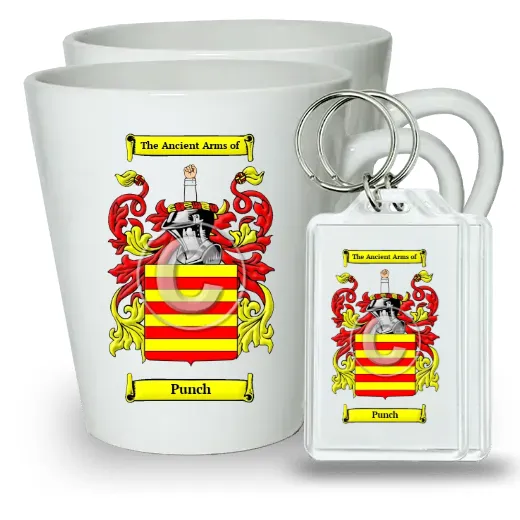Punch Pair of Latte Mugs and Pair of Keychains