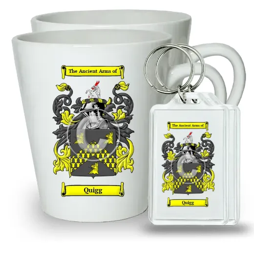 Quigg Pair of Latte Mugs and Pair of Keychains
