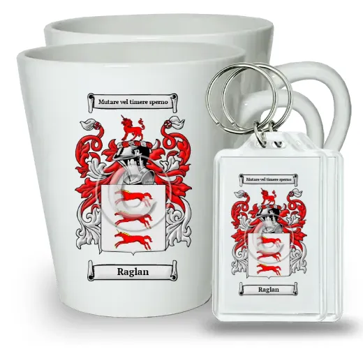 Raglan Pair of Latte Mugs and Pair of Keychains