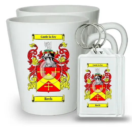 Rech Pair of Latte Mugs and Pair of Keychains