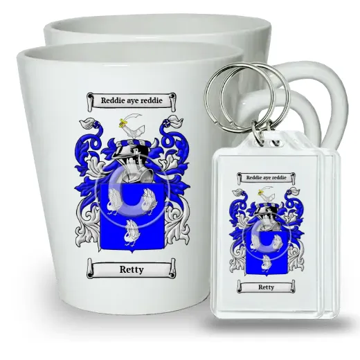 Retty Pair of Latte Mugs and Pair of Keychains