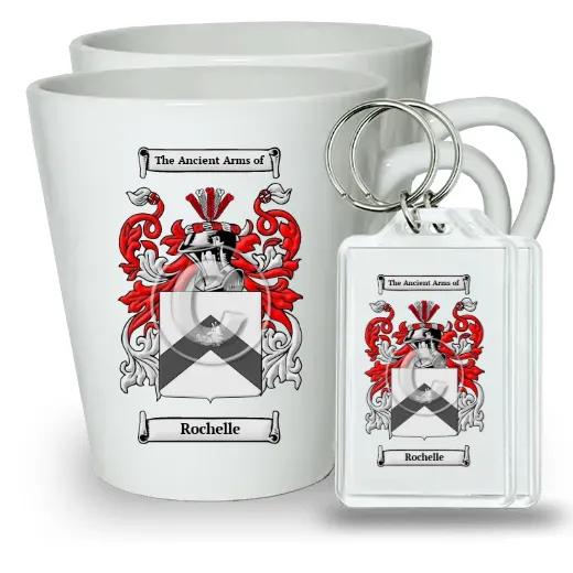 Rochelle Pair of Latte Mugs and Pair of Keychains