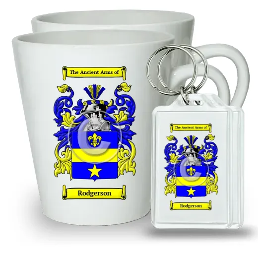 Rodgerson Pair of Latte Mugs and Pair of Keychains