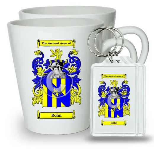 Rohn Pair of Latte Mugs and Pair of Keychains