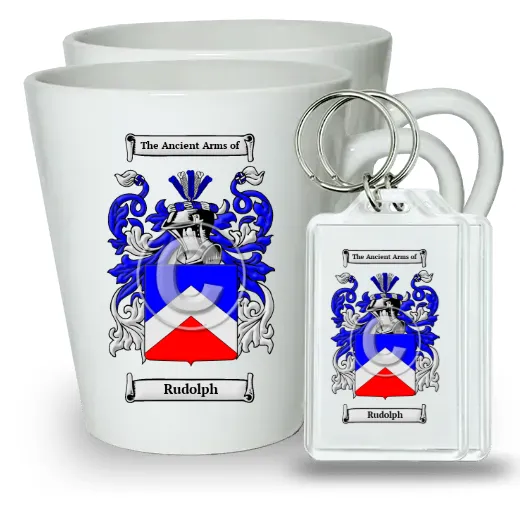 Rudolph Pair of Latte Mugs and Pair of Keychains