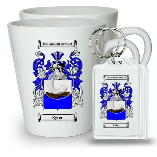 Ryter Pair of Latte Mugs and Pair of Keychains