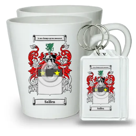 Salfen Pair of Latte Mugs and Pair of Keychains