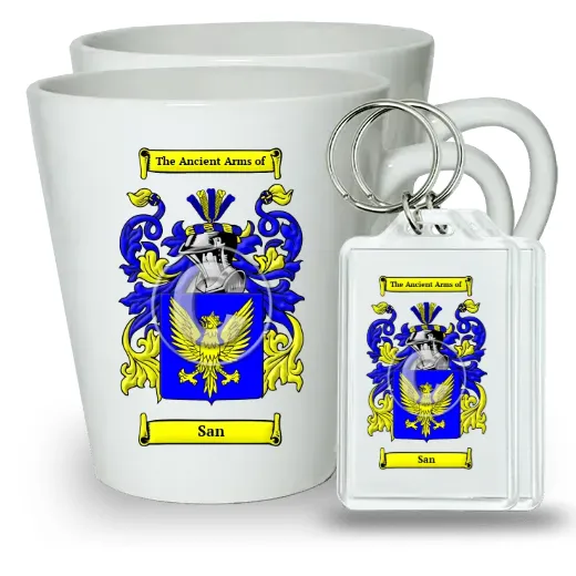 San Pair of Latte Mugs and Pair of Keychains