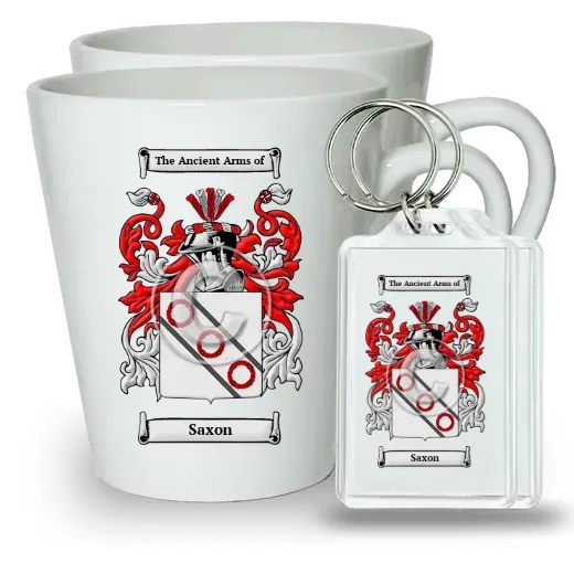 Saxon Pair of Latte Mugs and Pair of Keychains