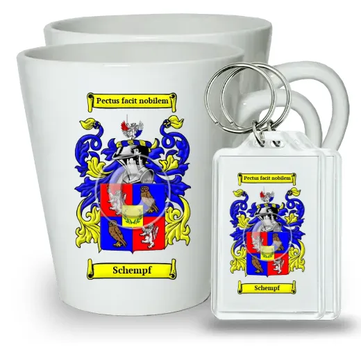 Schempf Pair of Latte Mugs and Pair of Keychains