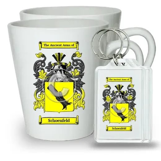 Schoenfeld Pair of Latte Mugs and Pair of Keychains