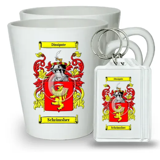Schrimsher Pair of Latte Mugs and Pair of Keychains
