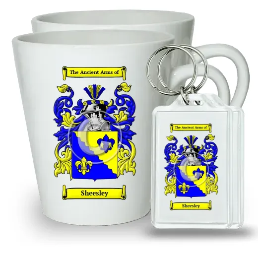 Sheesley Pair of Latte Mugs and Pair of Keychains