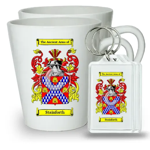 Stainforth Pair of Latte Mugs and Pair of Keychains