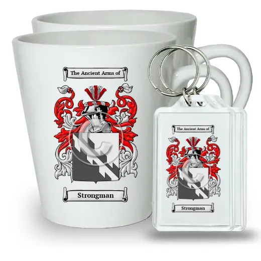 Strongman Pair of Latte Mugs and Pair of Keychains