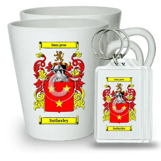 Sutherley Pair of Latte Mugs and Pair of Keychains