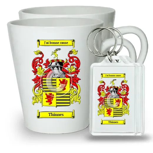 Thinnes Pair of Latte Mugs and Pair of Keychains