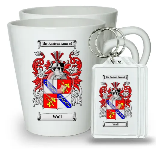 Wall Pair of Latte Mugs and Pair of Keychains