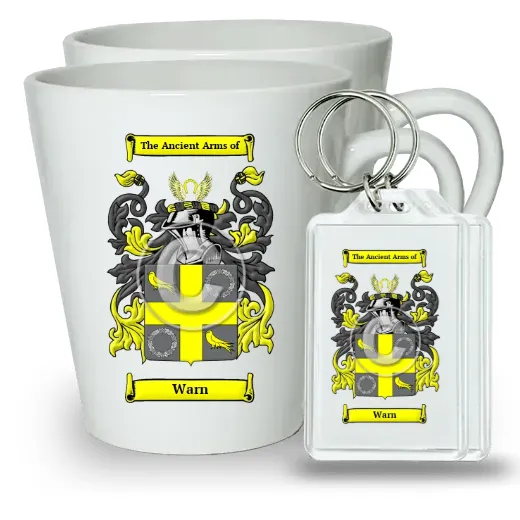 Warn Pair of Latte Mugs and Pair of Keychains