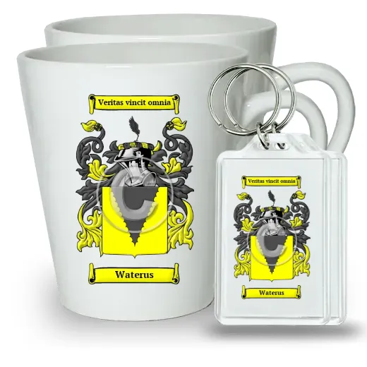 Waterus Pair of Latte Mugs and Pair of Keychains