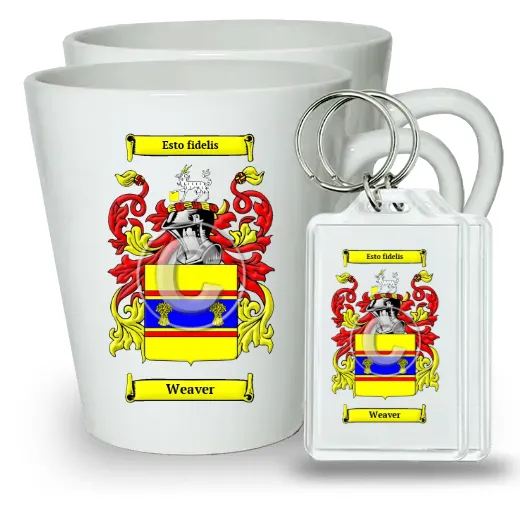 Weaver Pair of Latte Mugs and Pair of Keychains