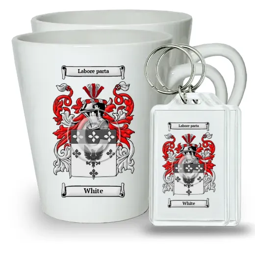 White Pair of Latte Mugs and Pair of Keychains