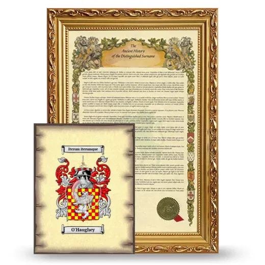 O'Haughey Framed History and Coat of Arms Print - Gold