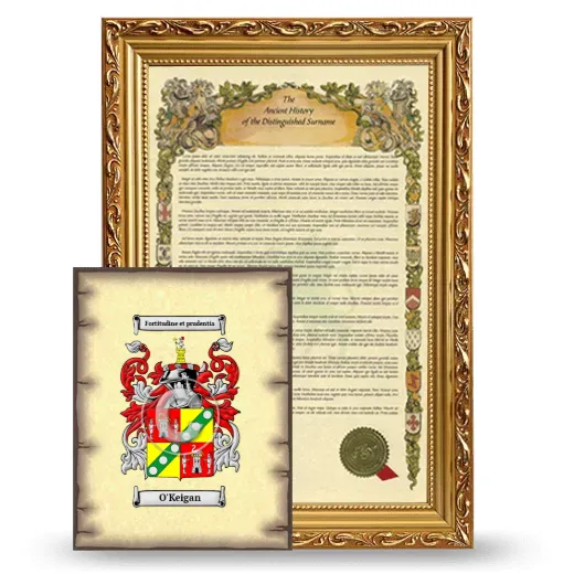 O'Keigan Framed History and Coat of Arms Print - Gold