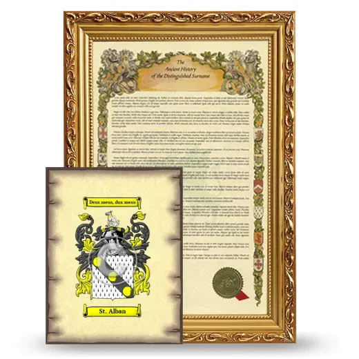St. Alban Framed History and Coat of Arms Print - Gold