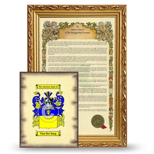 Van Der burg Framed History and Coat of Arms Print - Gold