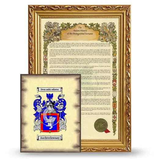 Auchterlownay Framed History and Coat of Arms Print - Gold