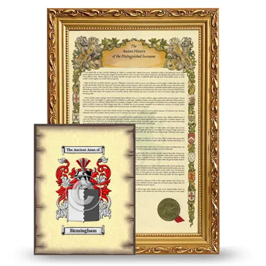 Birmingham Framed History and Coat of Arms Print - Gold