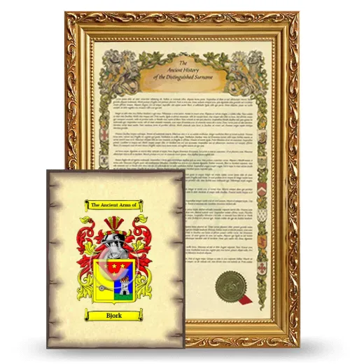 Bjork Framed History and Coat of Arms Print - Gold