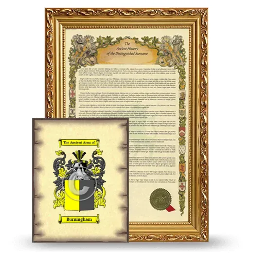 Burningham Framed History and Coat of Arms Print - Gold