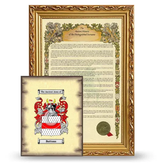 Buttons Framed History and Coat of Arms Print - Gold