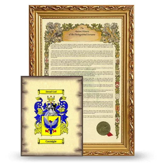 Carnigie Framed History and Coat of Arms Print - Gold